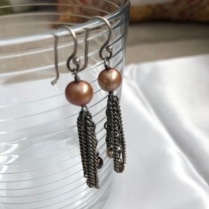 SILPADA .925 Copper Pearl Earrings Chains W1521